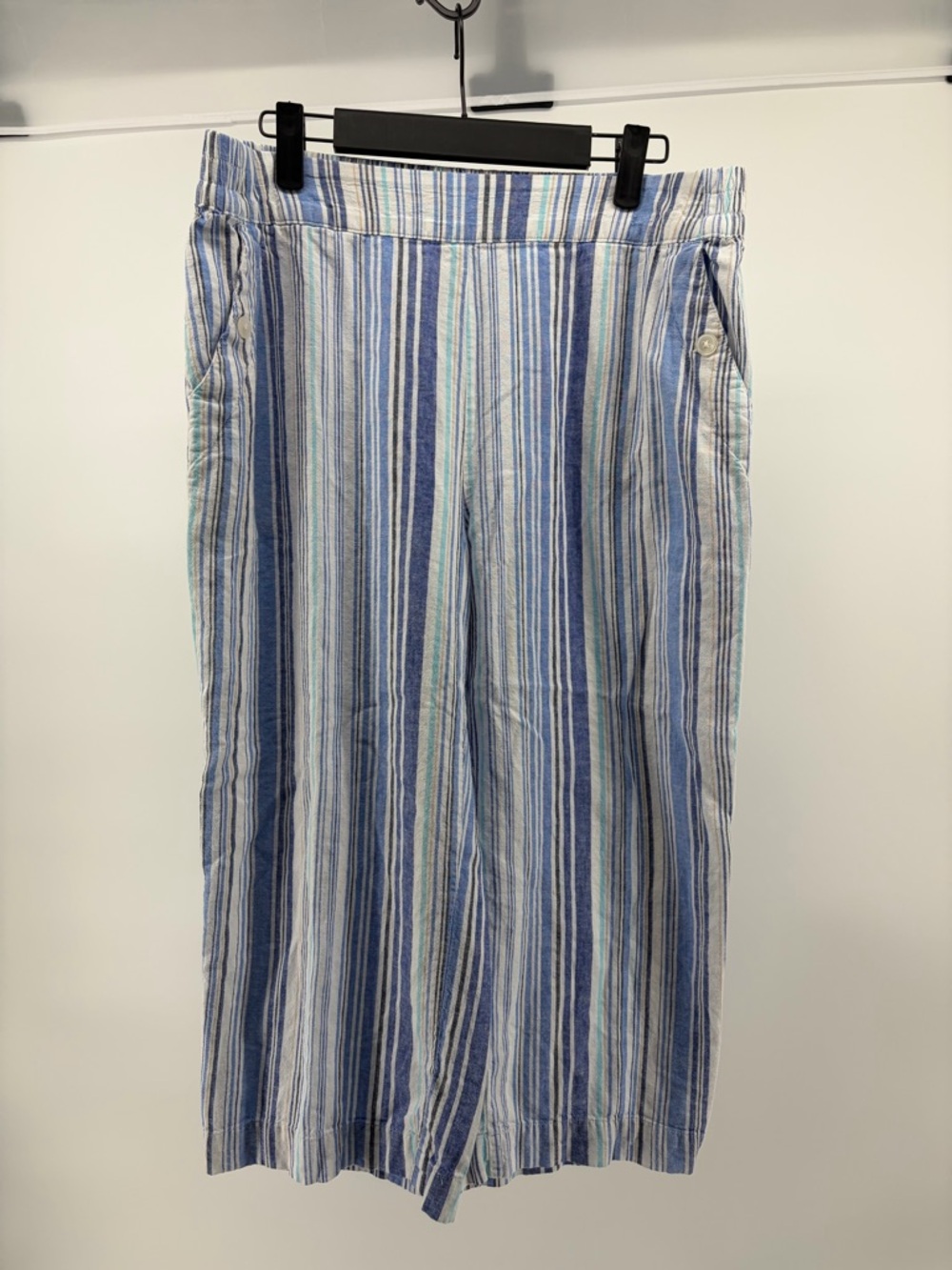 Croft & Barrow Linen Blend Capri Pants Women's High Rise Wide Leg Pockets Size M
